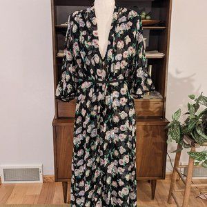 Vintage Christian Dior Lace Trim Nightgown & Robe Black, Floral Size Medium